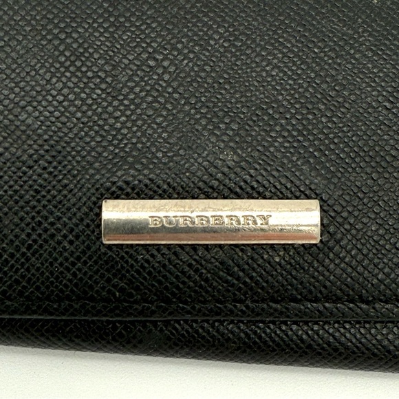 Vintage Burberry Leather Key Holder Wallet Black Small Luxury Card Holder Check - Picture 2 of 8